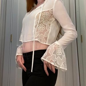 White Lace Cropped Blouse
